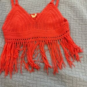POL‎ Orange Red Embellished Crop Camisole